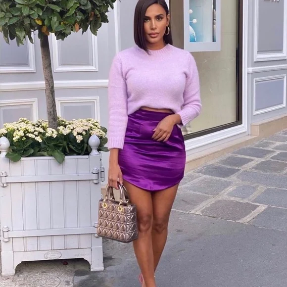 ZARA Purple Satin Effect Mini Skirt Small High Waisted Skirt NWT - Picture 2 of 13
